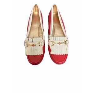 Marc Joseph Lexington Leather Golf Shoe Women's 10 Slip-on Red Kiltie Loafer